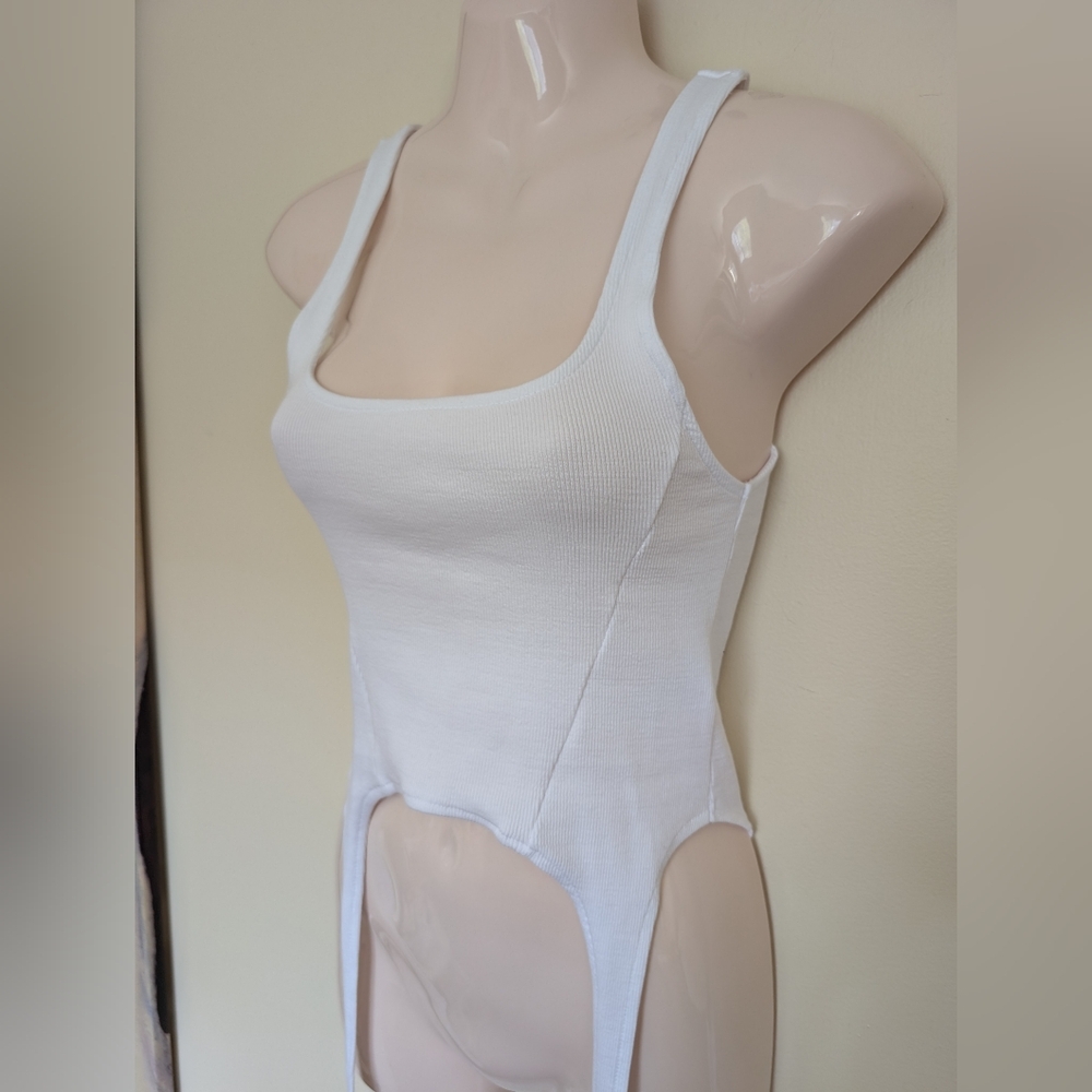 Zara Ribbed Tank With Garters Small White - Picture 4 of 11